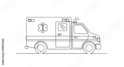 Ambulance vehicle outline drawing, medical emergency transport icon, healthcare service symbol
