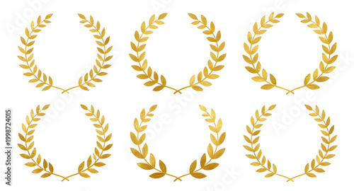 gold laurel wreath, victory emblem set, award wreath design, winner badge icon, achievement symbol, golden champion emblem, honor wreath illustration, prestige award graphic, decorative laurel branche