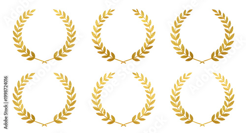 gold laurel wreath, victory emblem set, award wreath design, winner badge icon, achievement symbol, golden champion emblem, honor wreath illustration, prestige award graphic, decorative laurel branche