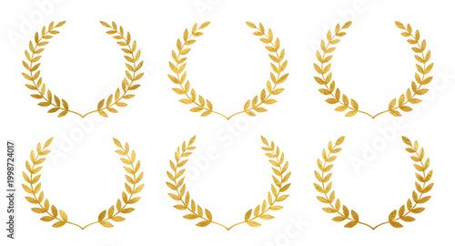 Canvastavla gold laurel wreath, victory emblem set, award wreath design, winner badge icon,