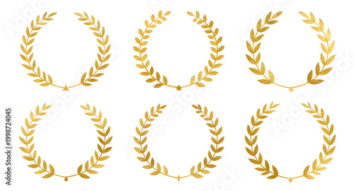 gold laurel wreath, victory emblem set, award wreath design, winner badge icon, achievement symbol, golden champion emblem, honor wreath illustration, prestige award graphic, decorative laurel branche