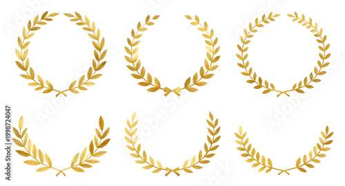 Bild auf Leinwand gold laurel wreath, victory emblem set, award wreath design, winner badge icon,