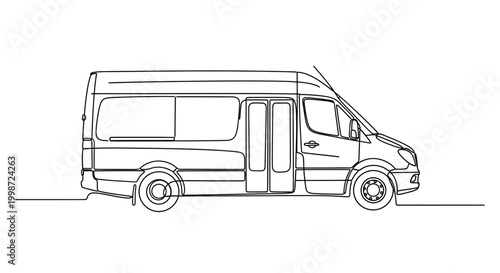 Minimalist Line Art of a Passenger Van - Modern Vehicle Illustration