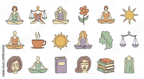 Collection of Zodiac Signs and Meditation Icons.