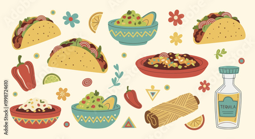 Delicious Mexican Food and Drinks Assortment.