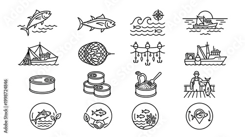 Fisherman catches Tuna on a world ocean day while fishing with a boat in the sea.