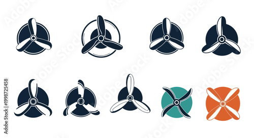 Airplane Propeller Icons Set - Aviation Symbols Collection