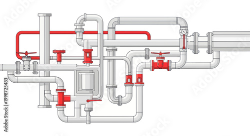 Complex Industrial Piping System with Valves and Flow Control