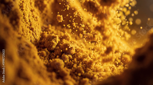 Macro Close Up of Falling Golden Brown Sugar Grains