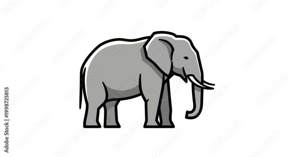 Fototapeta premium Stylized illustration of a gray elephant standing with tusks and a trunk