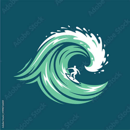 Surfer Riding Ocean Wave.