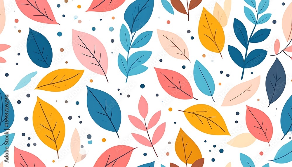 Obraz premium Colorful leaves and dots pattern design.