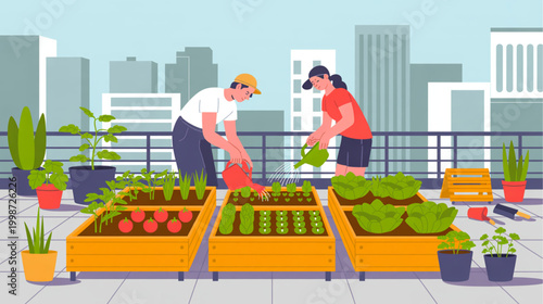 Urban gardening, rooftop farming, green city living, sustainable agriculture isolated on Transparent Background