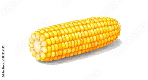 corn, maize, cob, fresh, yellow, vegetable, food, organic, healthy, farm, natural, grain, harvest, ingredient, isolated, white, simple