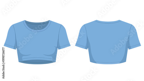 Women Light Blue Crop Top T-shirt Vector Template Front and Back View Mockup for Fashion Design and Apparel