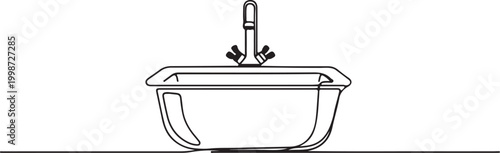 Bathroom sink with water faucet line icon bathroom plumbing washbasin interior countertop household equipment sanitary cleaning installation construction renovation