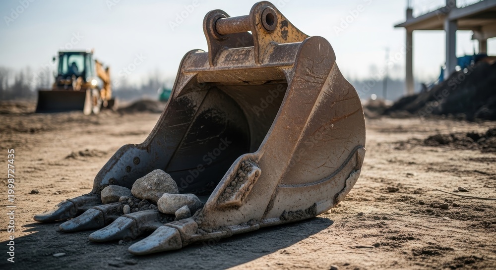 Fototapeta premium Heavy Construction Equipment Excavator Bucket on Building Site.