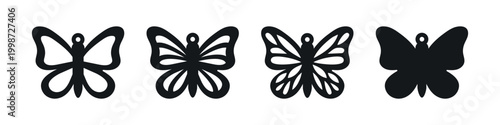 Butterfly designs for earrings, pendant or keychain. Jewelry cutting template. Laser cut with leather, wood or metal. Vector stencil of beautiful hanging bijouterie