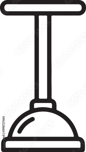 Black and white line icon of a plumbing plunger for household pipe maintenance and drain unclogging with plumbing maintenance household equipment sanitation pipework emergency