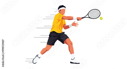 Tennis player swinging racket during a match