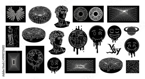 Slika na platnu Surreal graphic elements and abstract digital art in a vector set