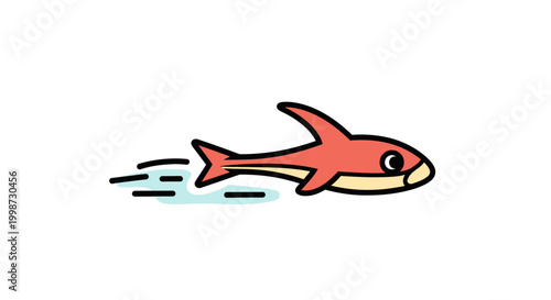 Obraz na płótnie A cute cartoon fish swims swiftly with speed lines.