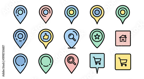 Collection of location pin icons.