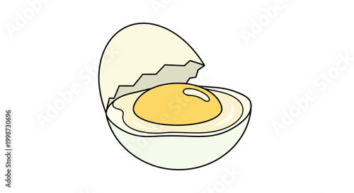 Opened egg with yellow yolk inside.