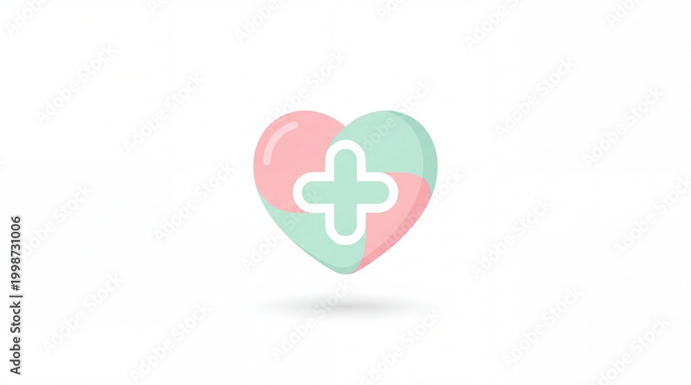 Obraz premium Cute medical heart icon with cross isolated on white background, healthcare and hospital symbol