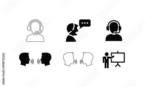 Communication and collaboration silhouettes icons representing modern workplace interactions