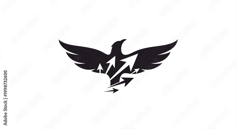 Obraz premium Stylized Silhouette of a Soaring Eagle with Upward Pointing Arrow Graphics