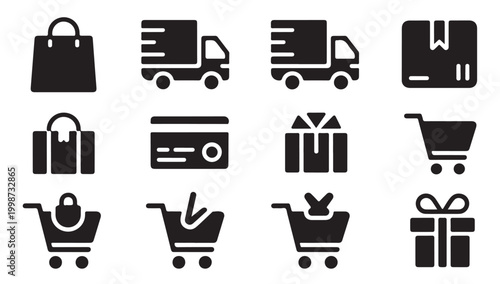 Shopping and delivery vector icon set for e-commerce and retail businesses.