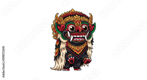 Traditional Balinese Barong mask illustration on a white background