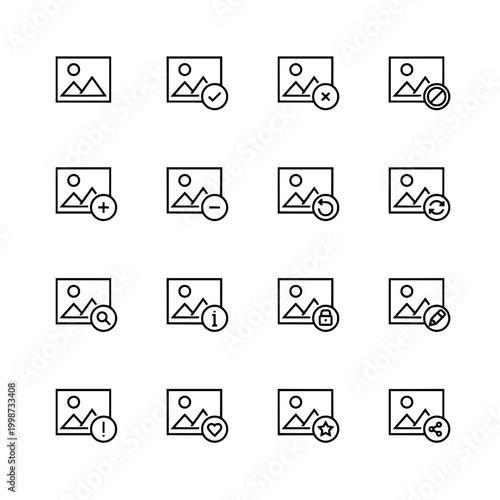 Image File Action Icon Set Outline Style Media Control UI Collection
