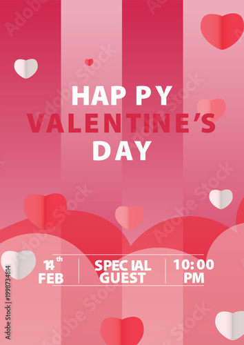 Valentine's day concept poster. Red, white heart frame background. Copy space. Cute love sale banner template, Voucher, Greeting card.