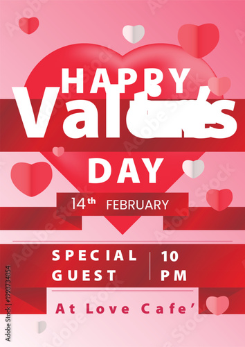 Valentine's day concept poster. Red, white heart frame background. Copy space. Cute love sale banner template, Voucher, Greeting card.