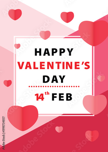 Valentine's day concept poster. Red, white heart frame background. Copy space. Cute love sale banner template, Voucher, Greeting card.