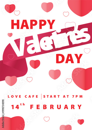 Valentine's day concept poster. Red, white heart frame background. Copy space. Cute love sale banner template, Voucher, Greeting card.