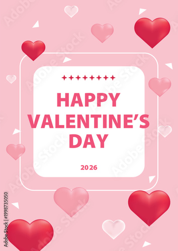 Valentine's day concept poster. Red, white heart frame background. Copy space. Cute love sale banner template, Voucher, Greeting card.