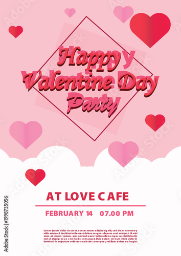 Valentine's day concept poster. Red, white heart frame background. Copy space. Cute love sale banner template, Voucher, Greeting card.