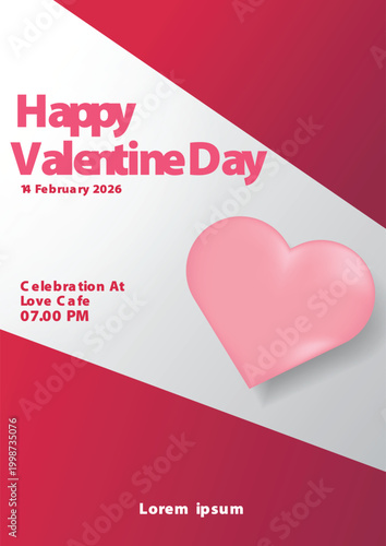 Valentine's day concept poster. Red, white heart frame background. Copy space. Cute love sale banner template, Voucher, Greeting card.