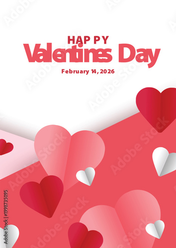 Valentine's day concept poster. Red, white heart frame background. Copy space. Cute love sale banner template, Voucher, Greeting card.