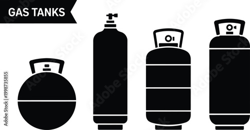 Black silhouette of various gas tanks on white background