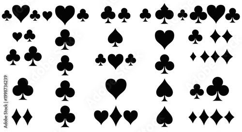 Black Playing Card Suits and Symbols on White Background