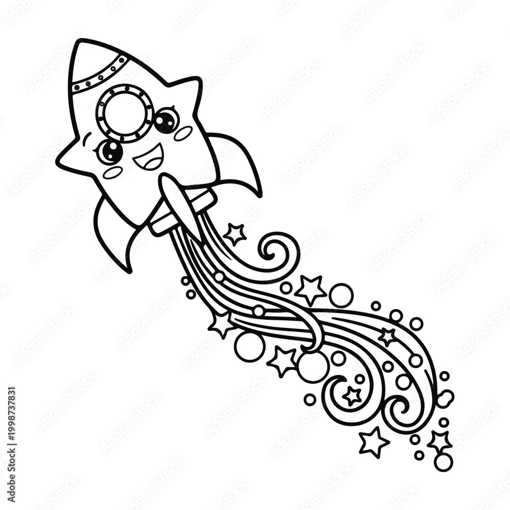 Obraz premium Cute Rocket Star Trail Cartoon