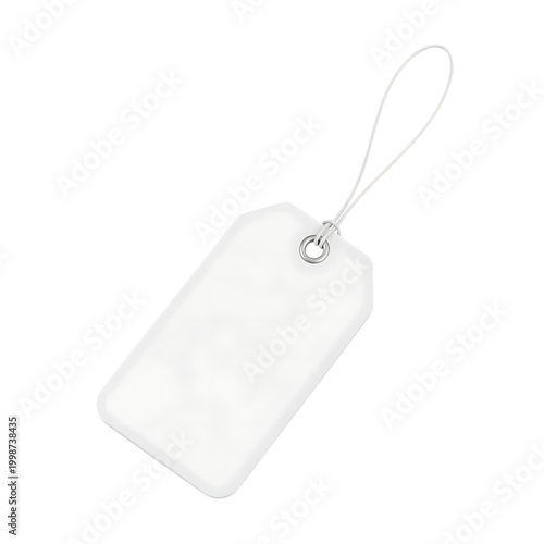 A white blank tag with a string attached, isolated on transparent background