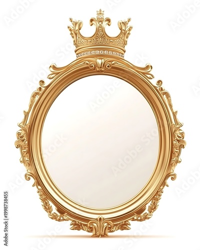 Golden ornate mirror with crown on top