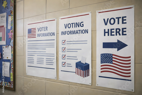 Voting Information Posters Displayed on School Wall