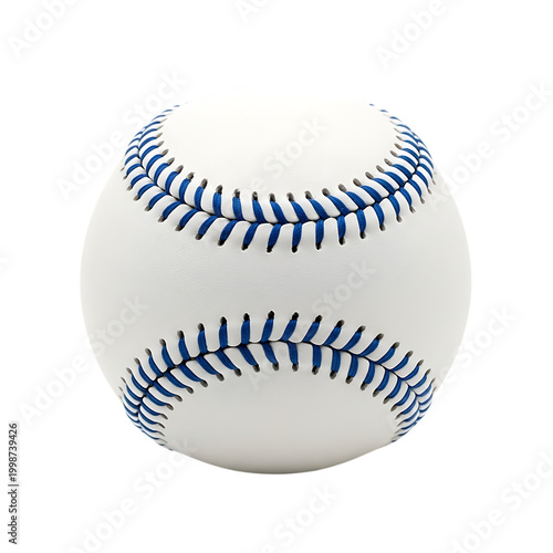 A detailed image of a baseball with blue stitching isolated on transparent background