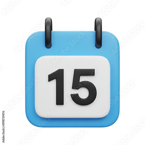A minimalist calendar icon depicting the 15th day, isolated on transparent background